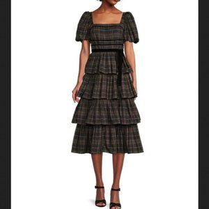 Antonio Melani Maisie Plaid Puff Sleeve Midi Dress